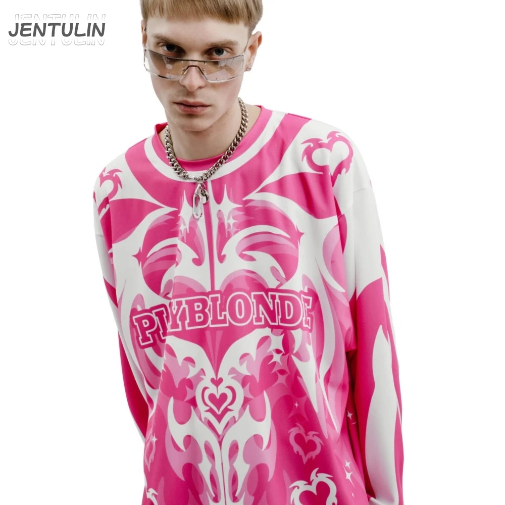 

Men T-Shirt Streetwear Jersey PLAYBLONDE Oversized Print Dead Blonde Hip Hop Korean Long Sleeve Y2k Tops Graphic Unisex Clothing
