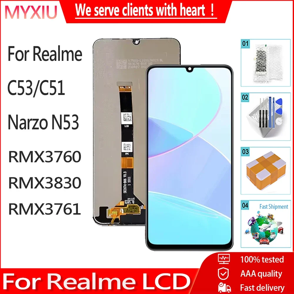 IPS For Realme C53 C51 RMX3760 LCD Display Touch Screen Panel Digitizer Assembly Replacement For Realme Narzo N53 RMX3761 LCD