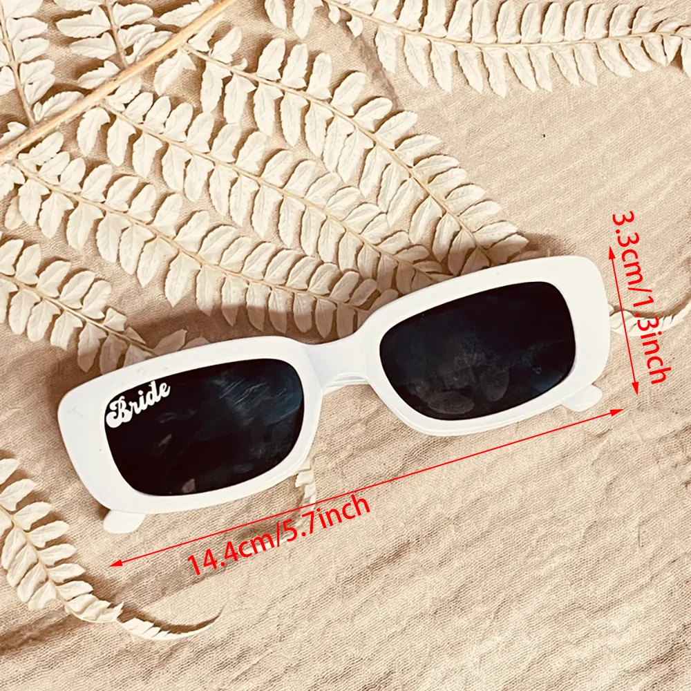 Y2K Brautjungfern-Sonnenbrille, Sonnenbrille, Braut, 1990er Jahre, rechteckige Brille, Junggesellenabschied, Braut, Strand, Flitterwochen, Brautparty – Detail 2