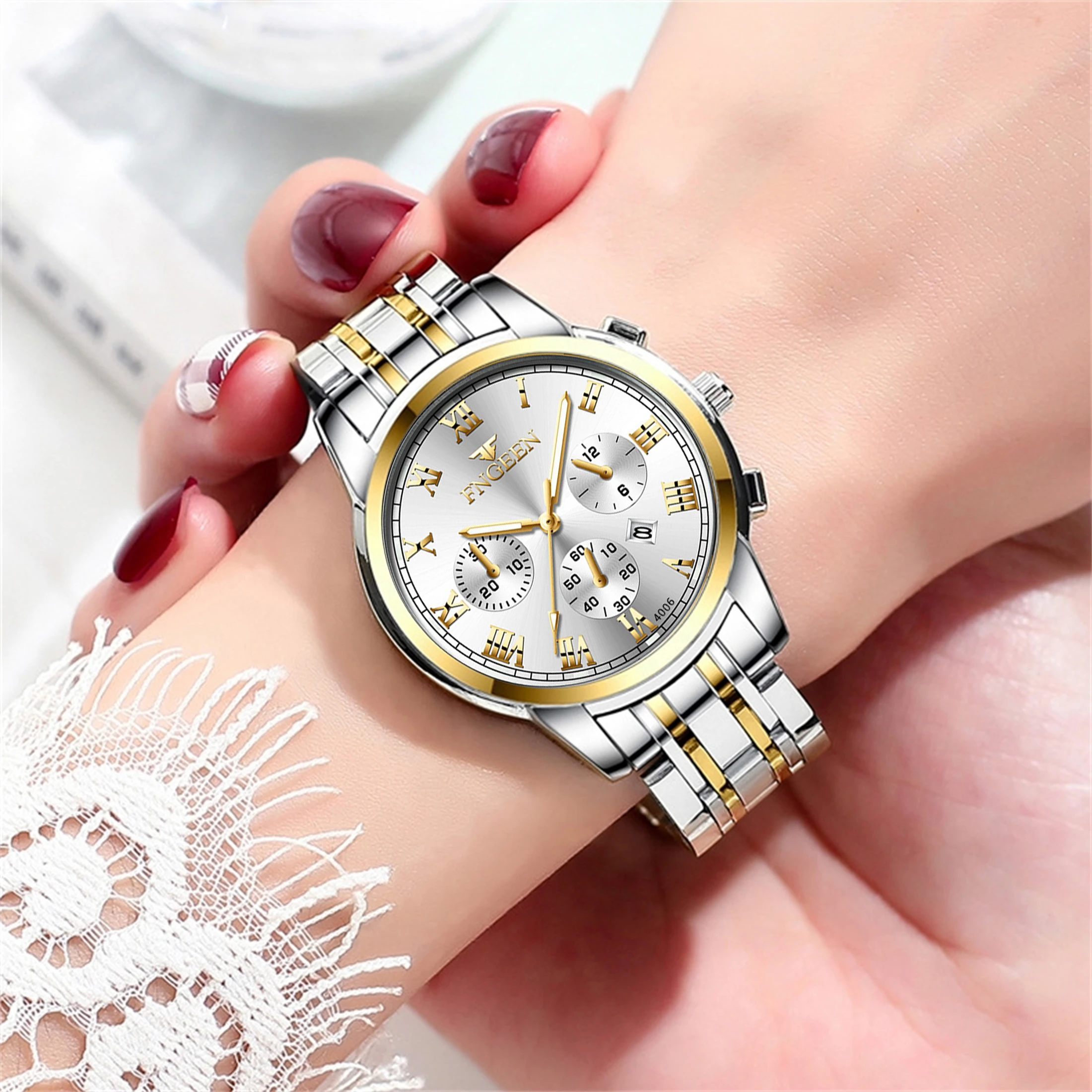 2pcs/set Couple Watches 30M Waterproof Fashion Valentine\'s Day Gift Stainless Steel Crystal Watch Men Women Quartz Watch 2521