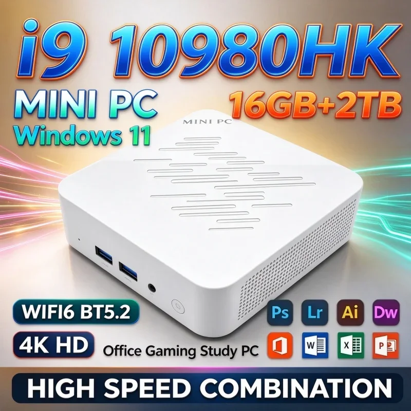 Intel I9 10980HK Mini Host Windows11 16GB RAM Optional 1TB 2TB SSD WiFi6 BT5.2 4K Lightweight Mini Desktop PC For Gaming Work