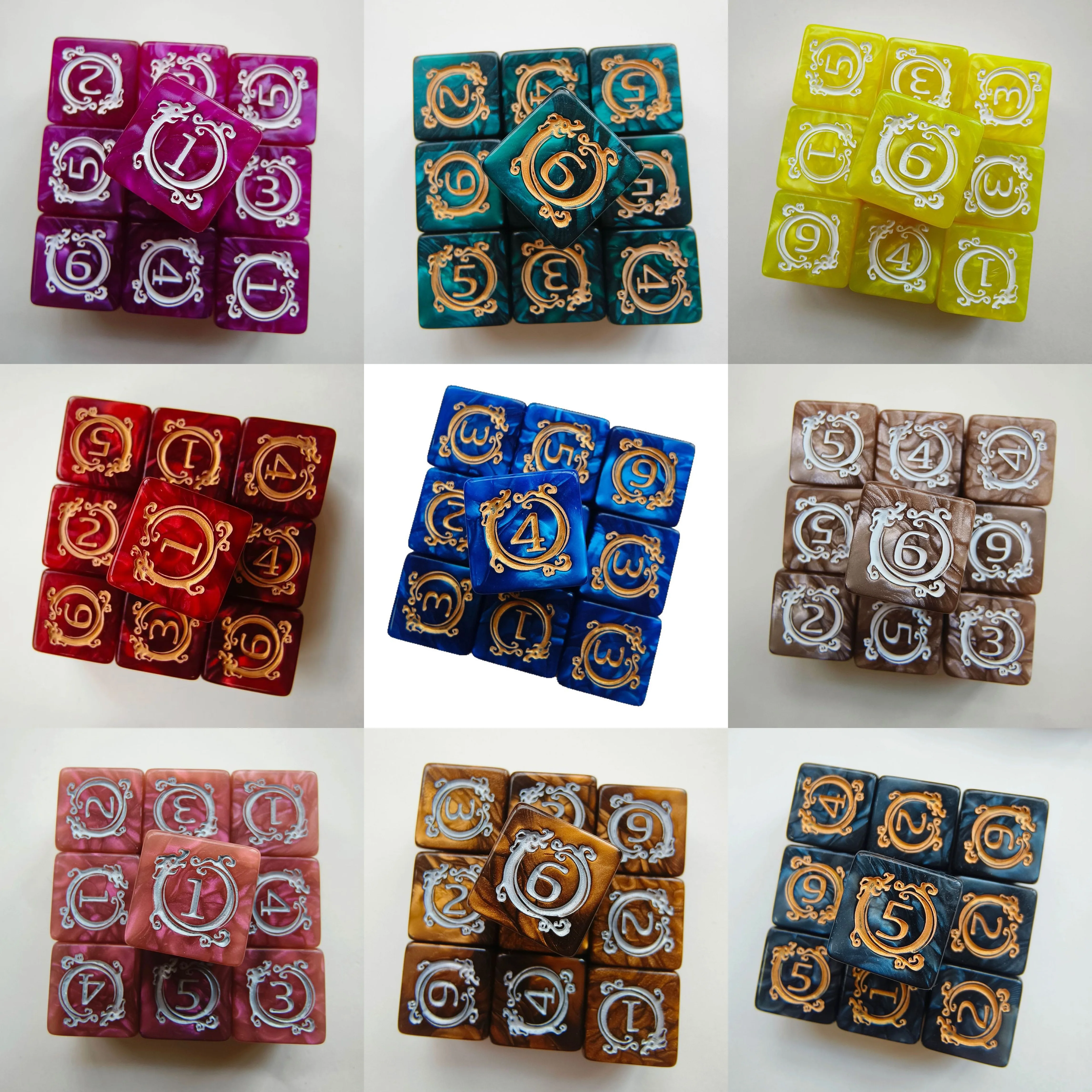 10PCS Frosty Dragons Theme 17MM D6 Dice, Pearlized Acrylic 6-Sided Dice for DND RPG Board Game Tabletop Role Playing Games