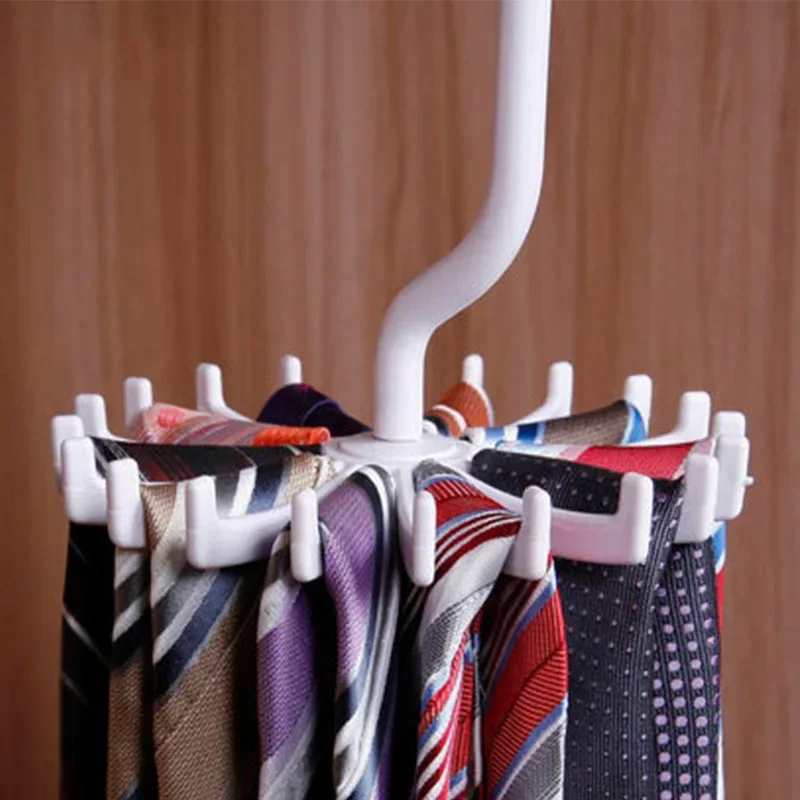 360 Degree Creative Multi-function Tie Rack Rotatable Tie Hanger Holds 20 Men Ties Scarf Belt Jewelry Cap Storage Organizer