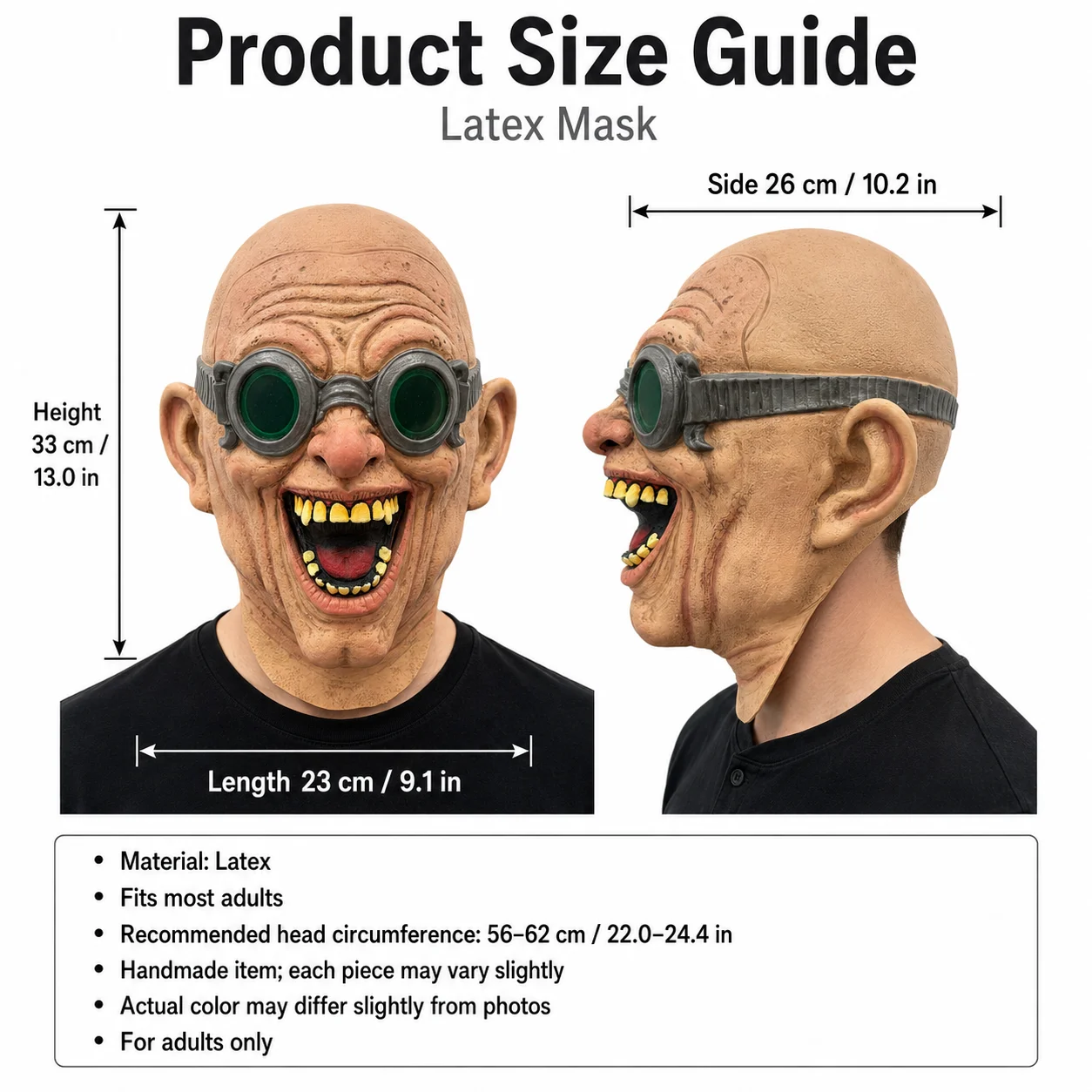 Bald Mad Scientist Latex Mask Green Latex Goggles Scary Teeth Halloween Adult Cosplay Carnival Horror Fancy Dress Party Cos Prop