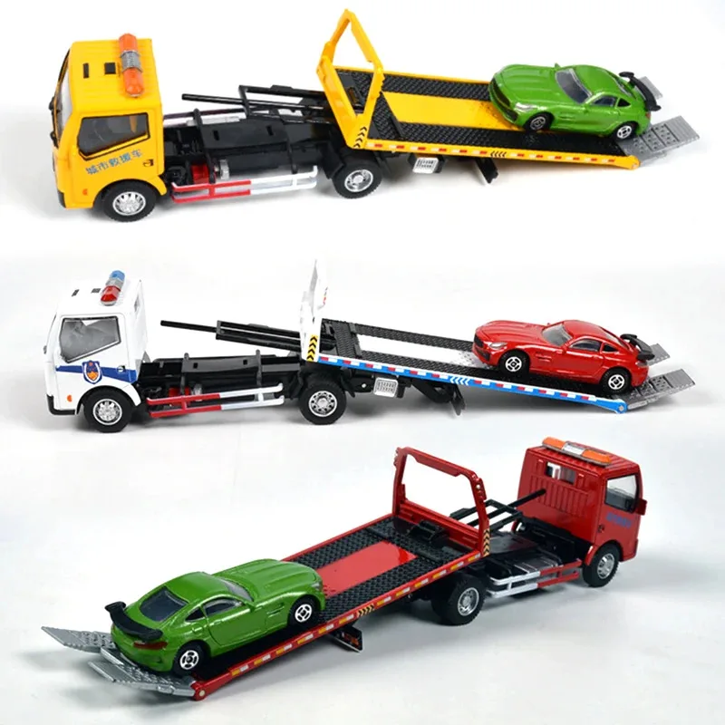 

TOPMAYA 1/60 Alloy Traffic Road Rescue Wrecker Car Model Diecast Engineering Trailer Truck Model Simulation Gift B254