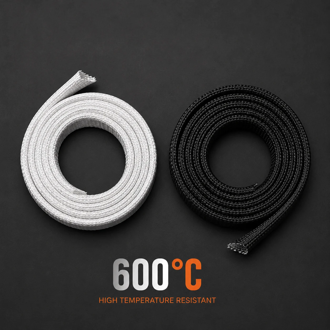 1/2/3/510M Black And White 600 Degree Fiberglass Conduit, Flexible Wear-resistant Energy Storage Equipment Harness Conduit