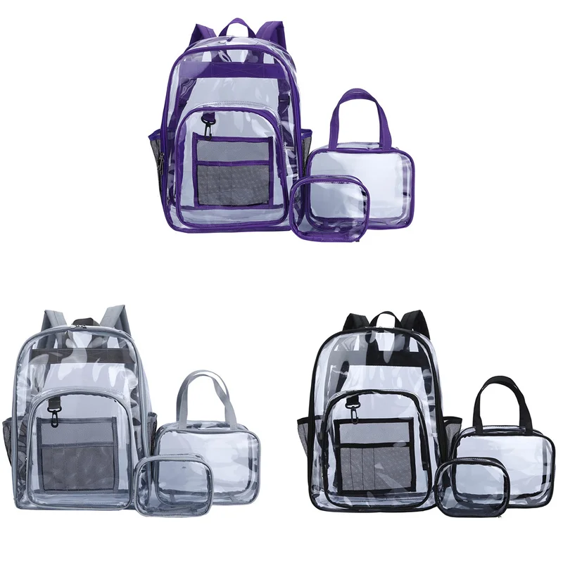 1PC/3PCS Women\'s Backpack Transparent PVC Bag Clear Backpacks for teenagers Students Men Transparent School Bag Backpack