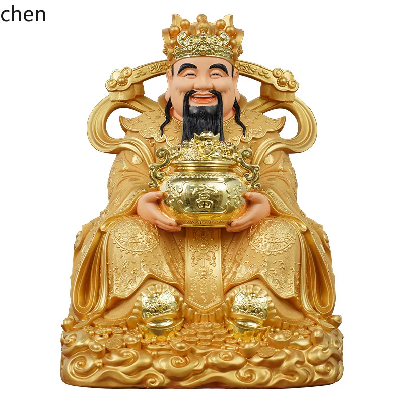 God of Wealth Buddha Statue Office Ornament with Red Clothes and Auspicious Clouds