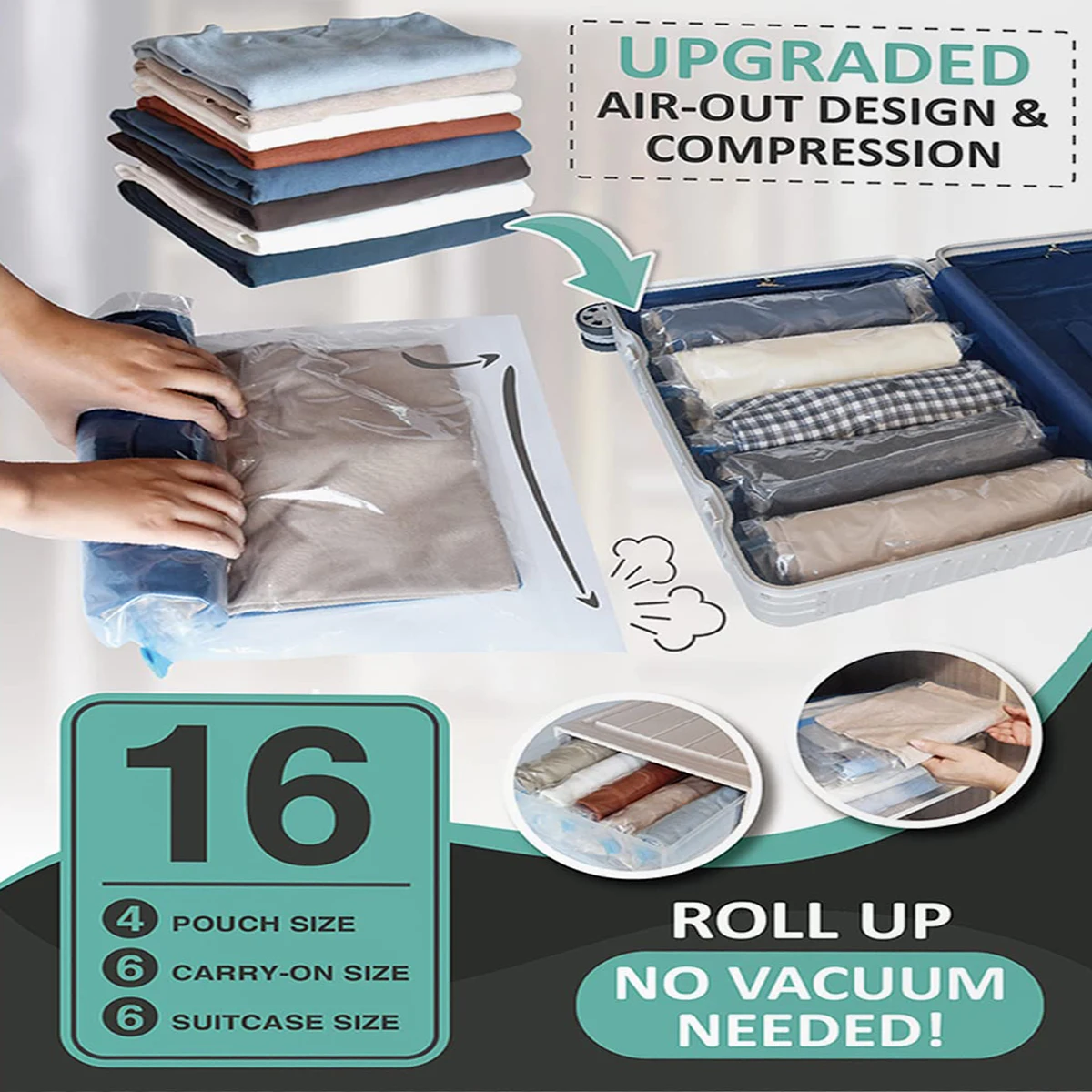 

Compression Bags Travel Accessories Space Saver Hand Roll Bag Vacuum Storage Bags for Travel Essentials Home Packing Organizer