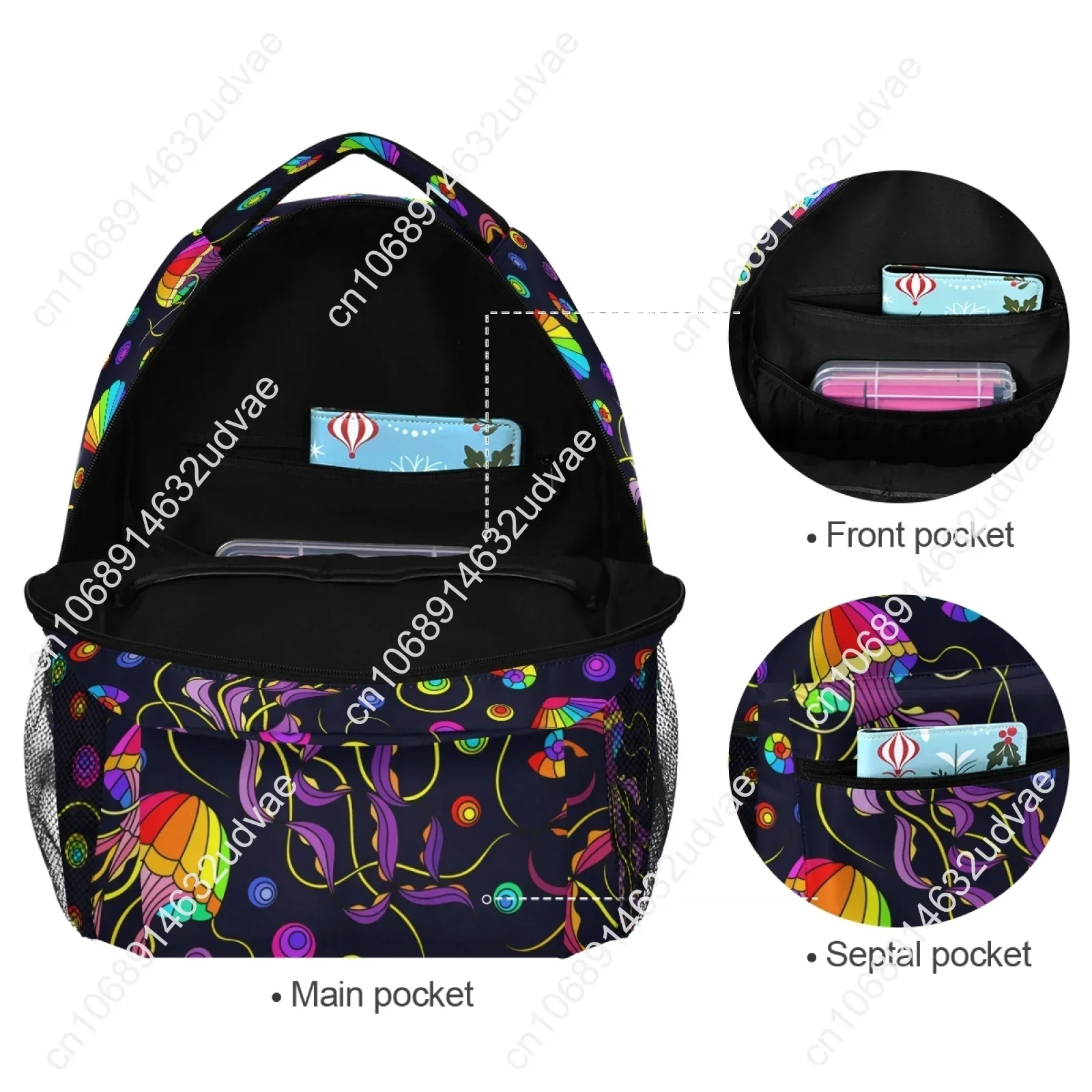 New Waterproof Woman Backpack Fit 17inch Laptop Backpack Grils Rainbow Octopus Jellyfish Shell Travel Bag School Bag Mochila