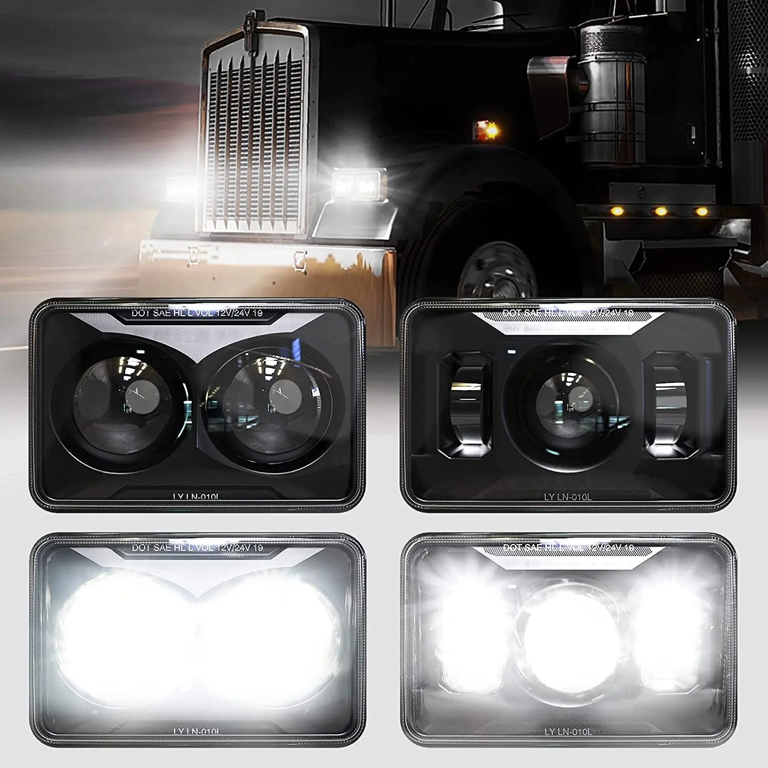 4x6 Inch Led Headlights Rectangular Headlight H4651 H4652 For Kenworth T800 W900 T600 Trucks With 4x6'' Sealed Beam Headlamp