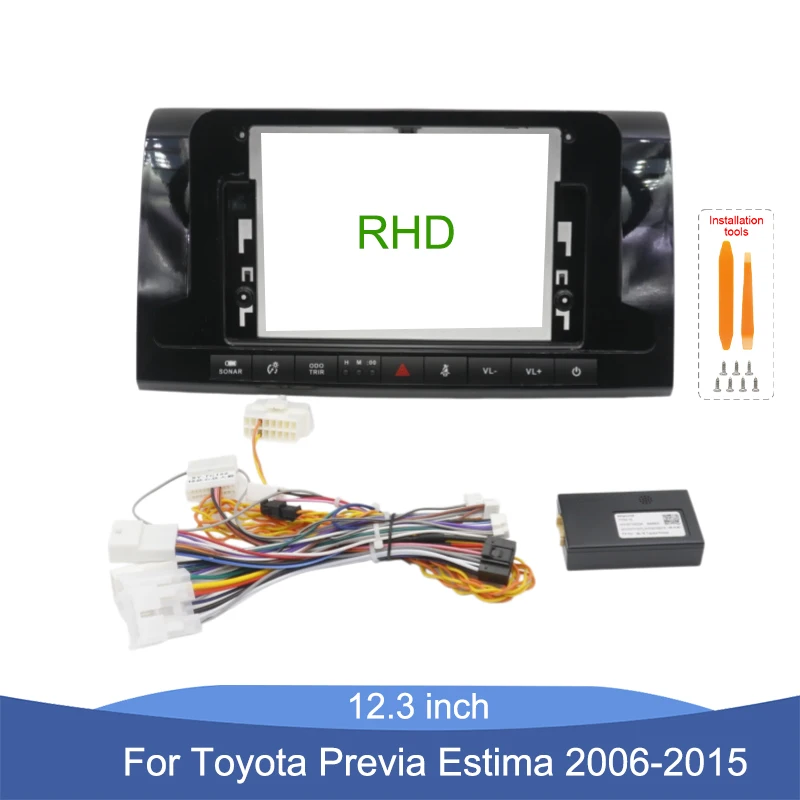 For Toyota Previa Estima Tarago 2006-2015 RHD 12.3 Inch Radio Fascia Frame With Wiring Harness CANBUS Complete Kit