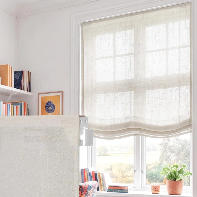 100%Pure Linen Nature French Wave Roman Shades Cloud-Like Soft Adjustable Folding Manual Cordless Roman Blinds For Living Room