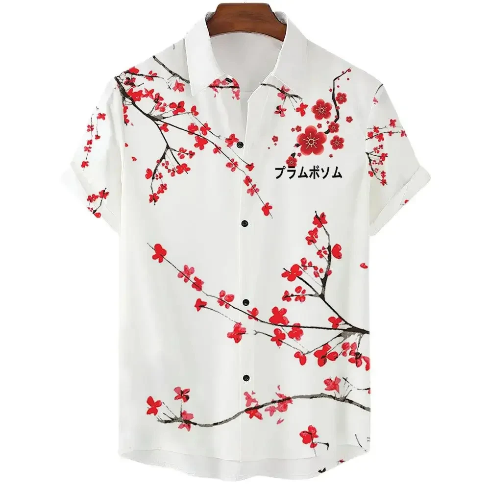 Camisa con estampado 3D de flor de cerezo para hombre y mujer, camisa de manga corta con estética japonesa, moda informal, ropa Unisex de gran tamaño