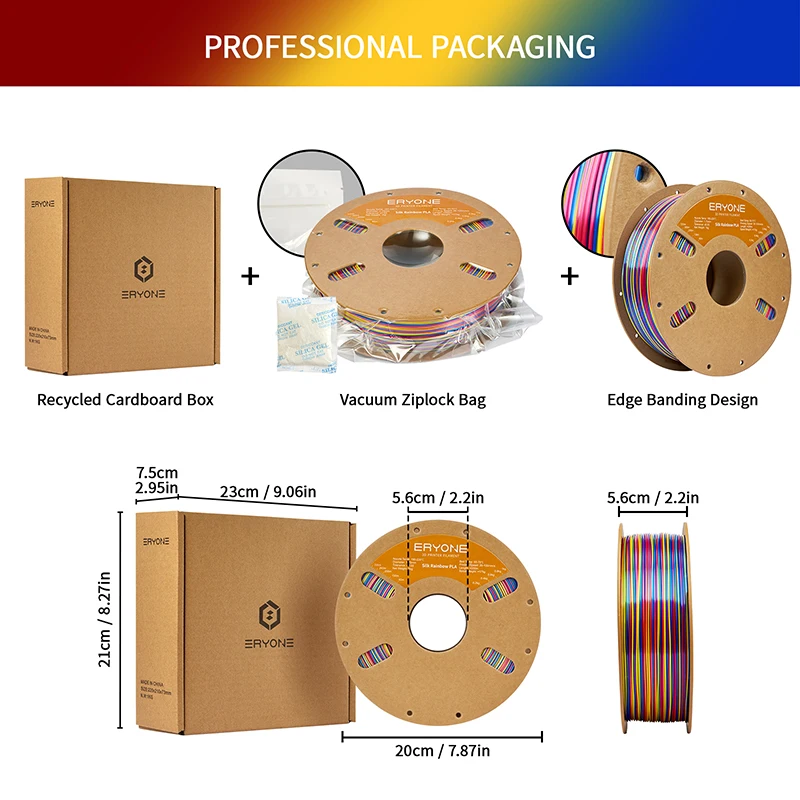 ERYONE 3KG PLA Silk Twist Rainbow Premium Shiny Filament 3D Print, Multicolor, PLA Silk Twist Rainbow Filament, 1KG/Spool