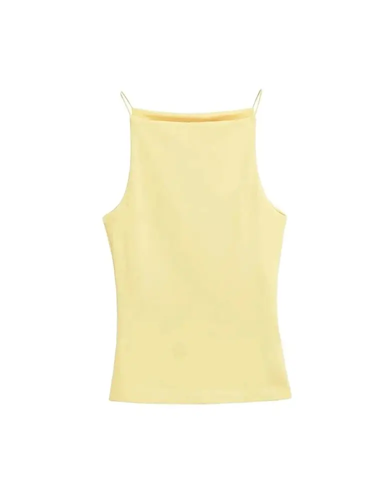 TRZA-Women's Halter Tank Tops, Sleeveless Vest, Thin Straps, Female Camis, Solid Color, Fashion image 4