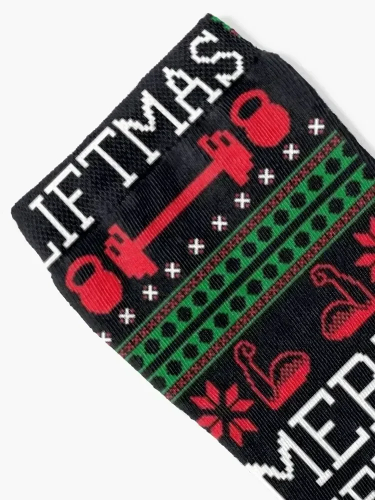 Merry Liftmas - Fun Gym Workout, LIfting Ugly Festive Design Socks moving stockings Heating sock colored Woman Socks Men's