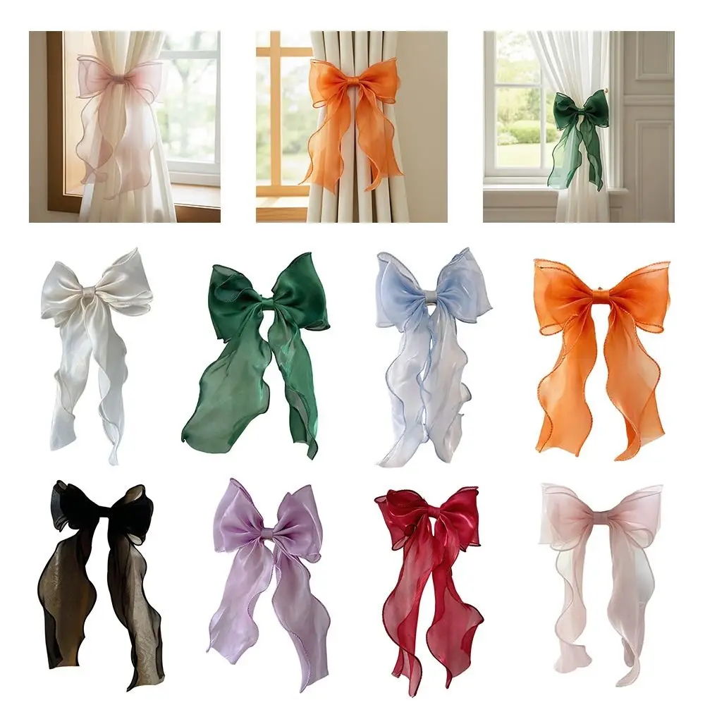 Silk Material Curtain Bow Tiebacks Pearl Decoration Lace Design Curtain Tiebacks Translucent Mesh Elegant Style Curtain Rope