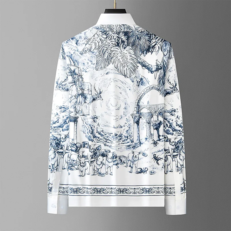 High-End Digital Print Men's Shirt Anti-Wrinkle Long Sleeve No-Iron New Arrival Fashionable Men's Dress Shirt