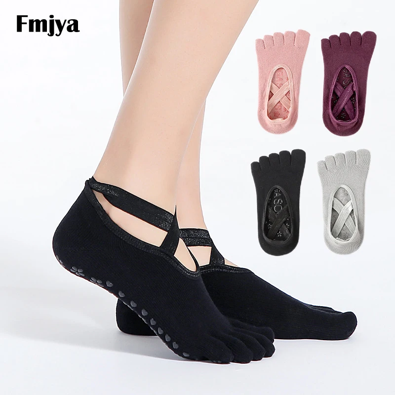 Women Bandage Yoga Socks Non-Slip Silicone Cotton Sports Fitness Dance Ballet Gym Workout Slipper with Grips Pilates Socks