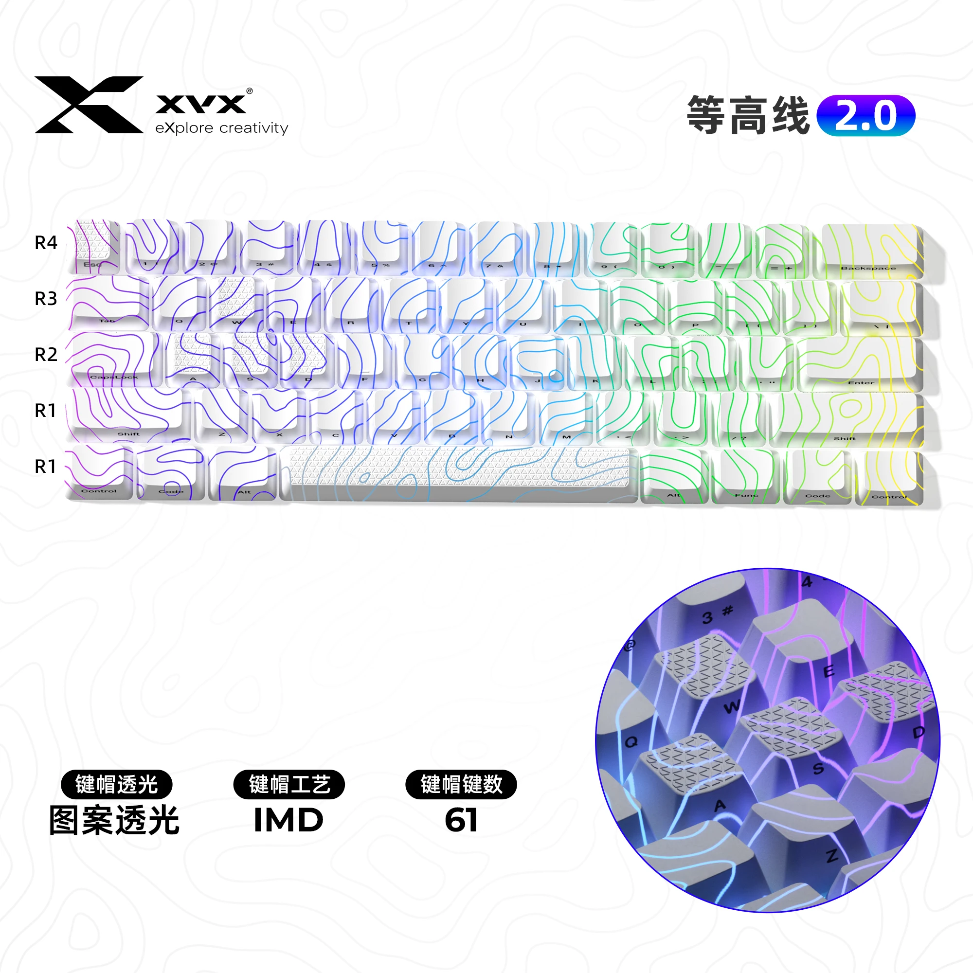 Xvx Contour 2.0 New Version Imd-Tech Key Keycaps Gaming Oem Profile Pattern Shine-Through Keycaps 61/84/118 Pc Cool Custom Gifts