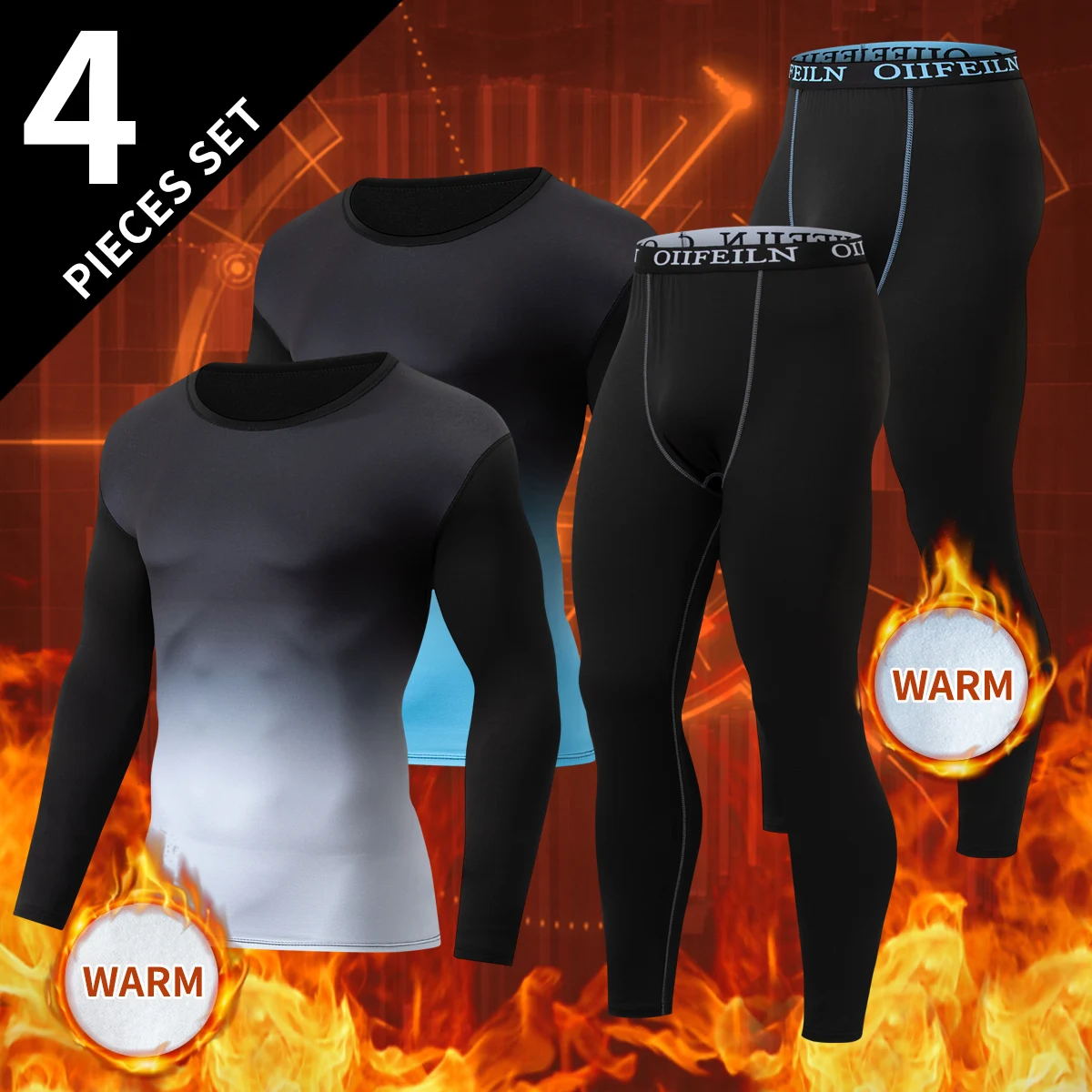 2/4-piece Autumn And Winter Men's Gradient Thermal Underwear Set Casual Sports Base Shirt Long Sleeved Pants Home Set Sleepwear
