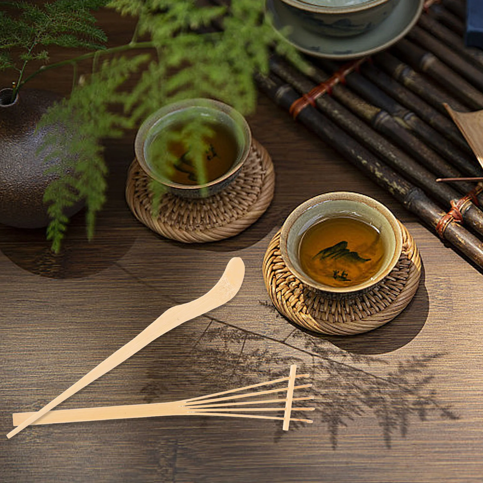 1 Set/6 Pcs Bamboo Rake Gardening Bonsai Potted Tool Mini Tea Set Rake Sand Push Drawing Pen Set Desktop Ornament Accessories