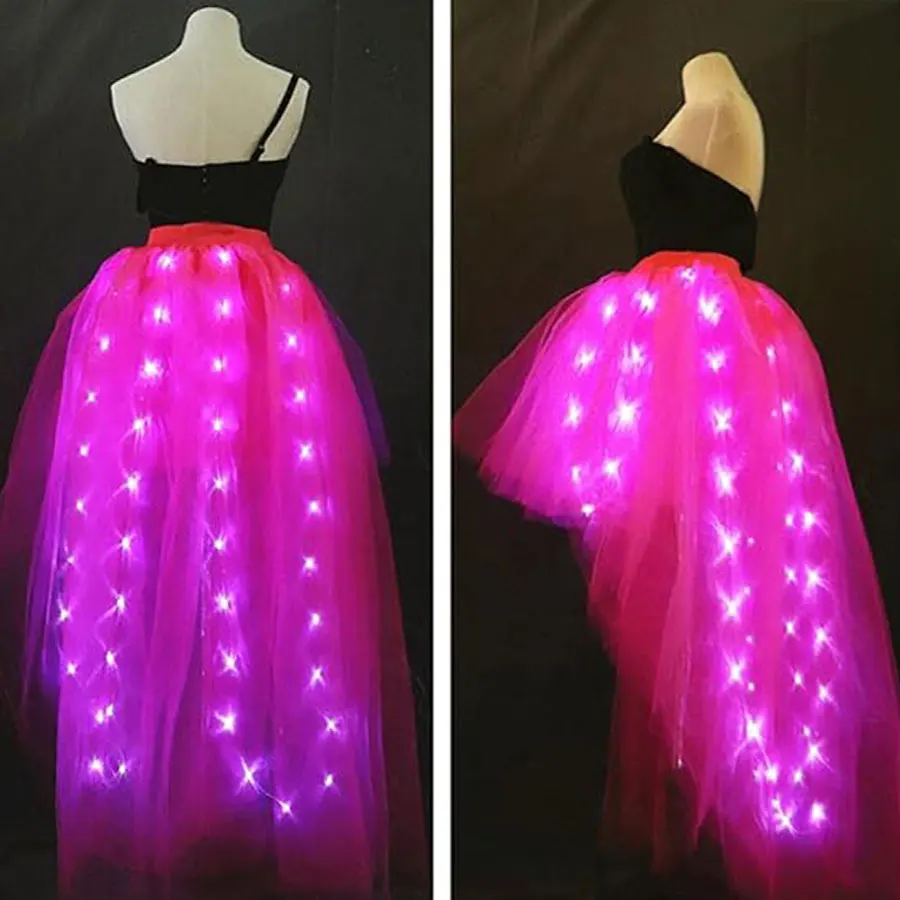 

Pink Luminous Tulle High-Low Skirt — Multi-Layered, Sheer Dance Prop & Performance Costume (Batteries Not Included)
