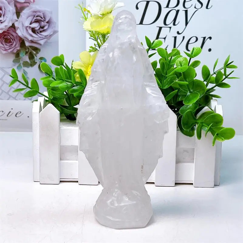 

15CM Natural Clear Quartz Madonna Statue Carving Handmade Carved Crafts Figurine Healing Ornament Room Decor 1PCS