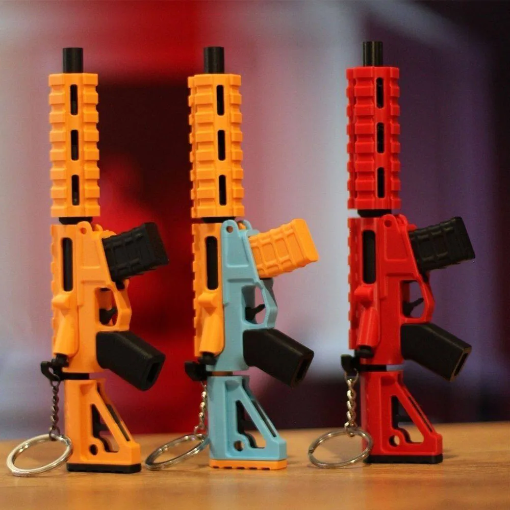 AR15 M4 Mini Toy Gun Keychain 3D Printed Fidget Toy Bolt Action Model Rifle Keyring Cool Gadget Gift for Men Boys Bag Hanging