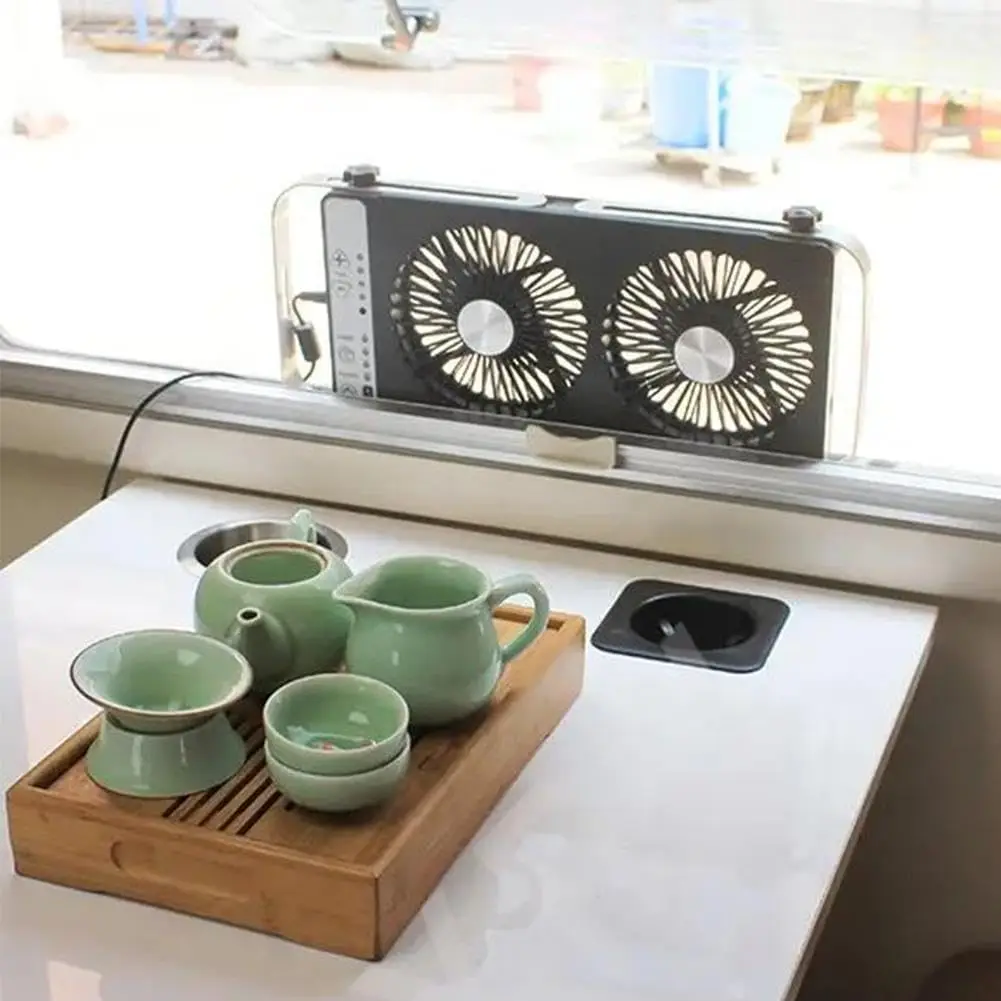 12 فولت تيار مستمر 140 مللي متر RV مروحة سقف صامتة مزدوجة مروحة تهوية تبريد العادم سقف عكسي 4 سرعة مروحة