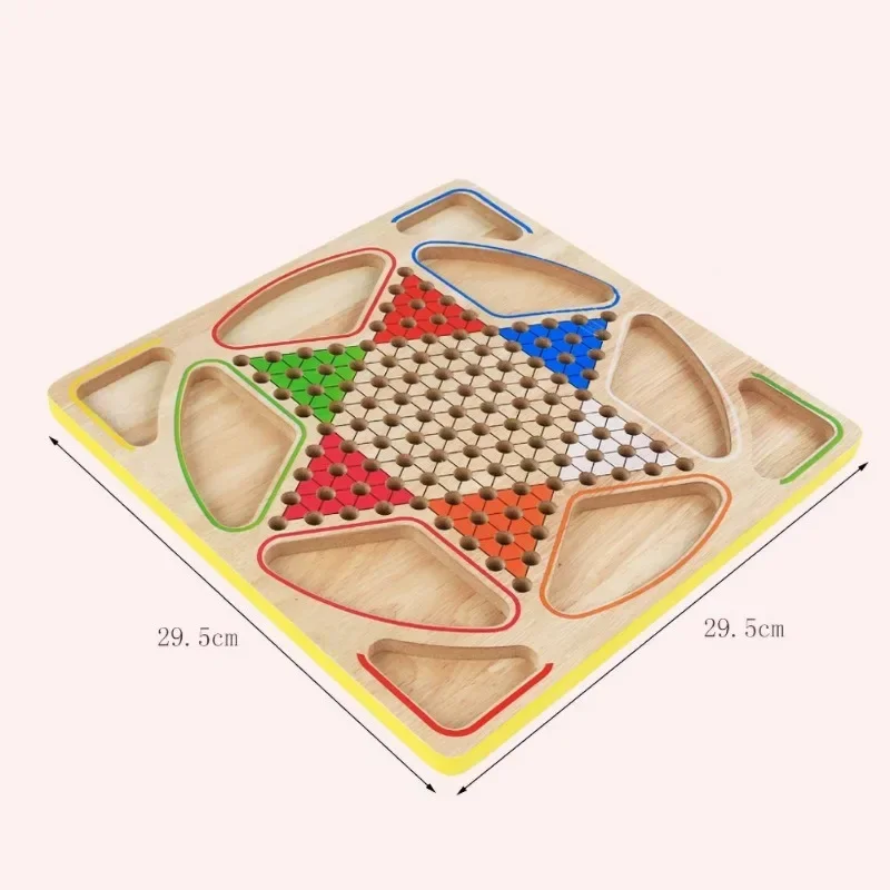 2 in 1 Double-Faced Mini Chess Game Checkerboard Wooden Flying Chess Chinese Checkers Flying Ludo Board Set Kid Family Toy