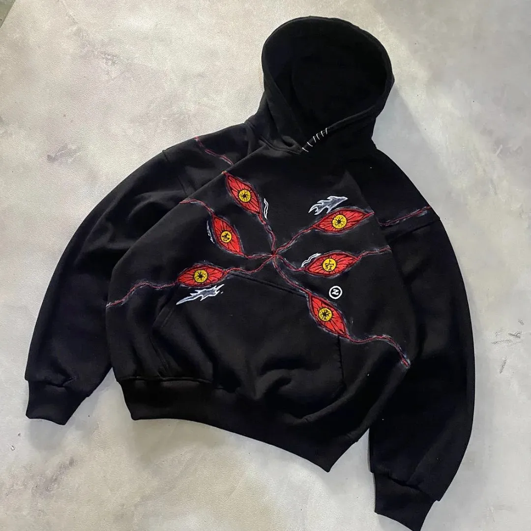 6 عيون Kokushibo تصميم هوديس كول فاسق البلوز Y2k الشارع الشهير المتضخم موضة عادية الأزواج أنيمي هوديي الرجال الملابس