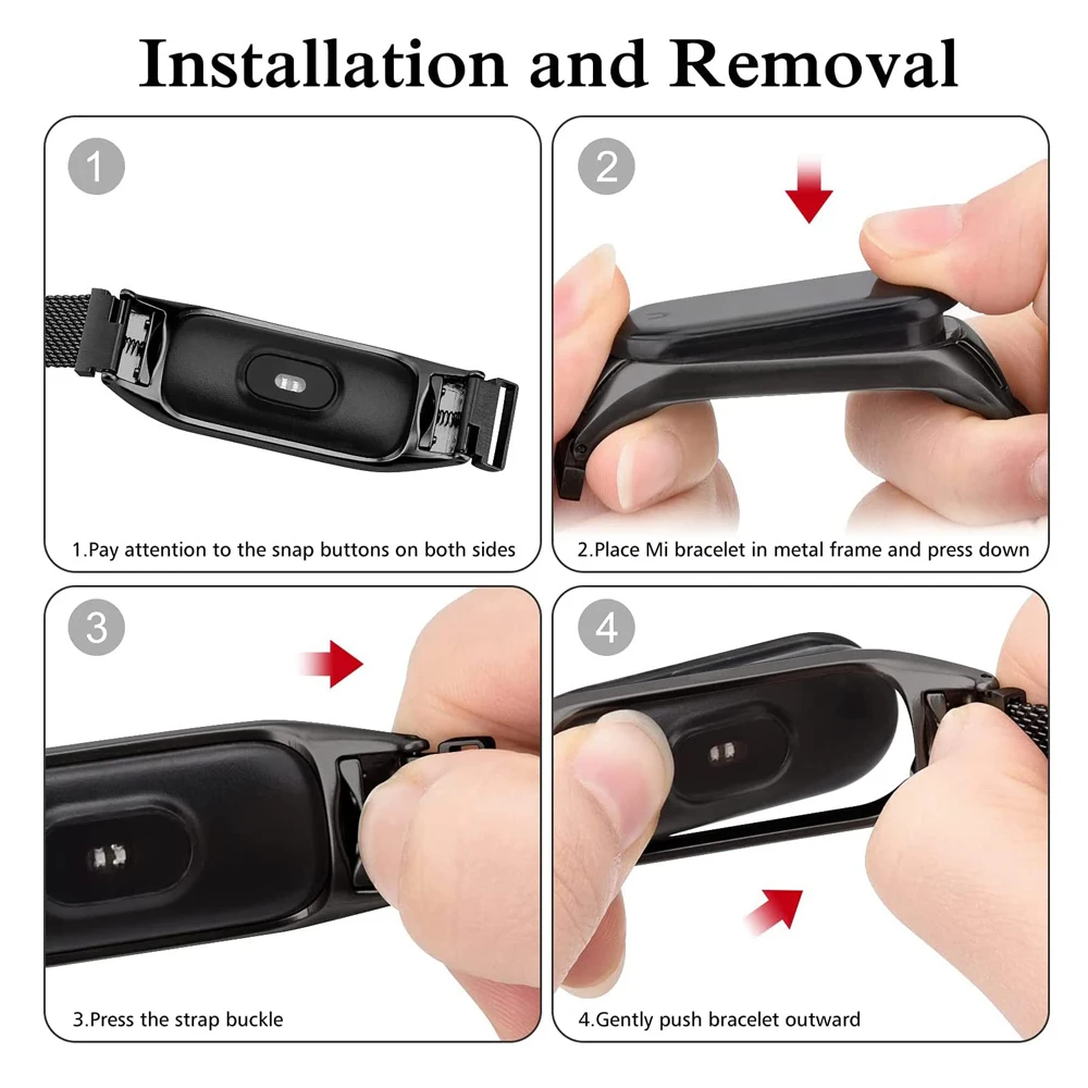 สายนาฬิกาสแตนเลสสตีลสำหรับ Xiaomi Mi band 4, สร้อยข้อมือโลหะสำหรับสายรัดข้อมือ Mi band 4 pulseira