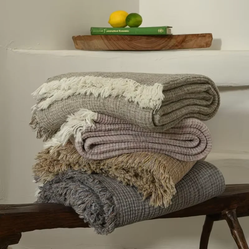 

Cotton Linen Tassel Blanket Simple Solid Color Sofa Nap Cover Blanket Sofa Breathe Freely Throw Homestay Decoration Bed Blanket