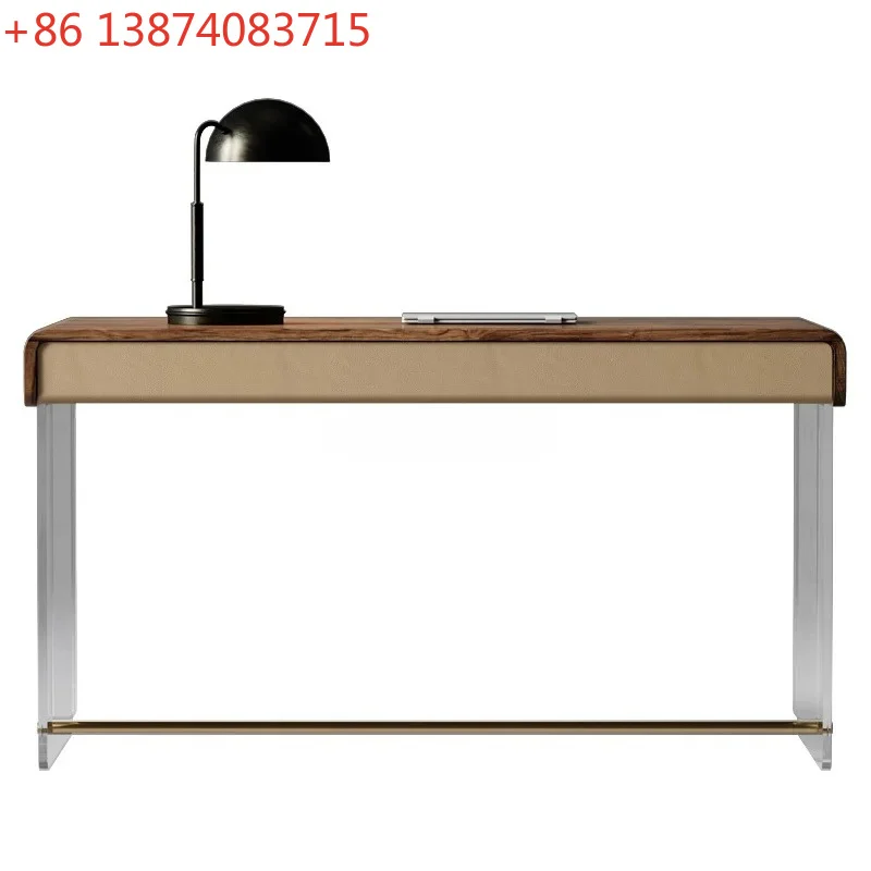 

Modern simple desk walnut solid wood Italian minimalist acrylic suspension light luxury desk