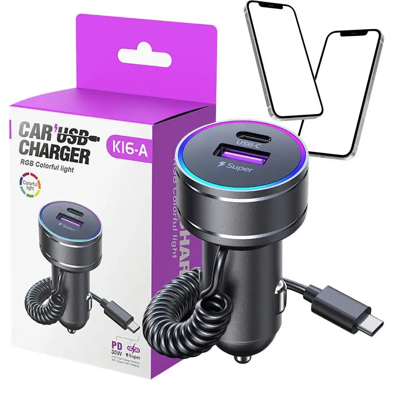 Usb Type C Car Charger PD 30W USB C Fast Charger For Truck Road Trip Must Have For Convertible SUV RV Truck Travel Camper