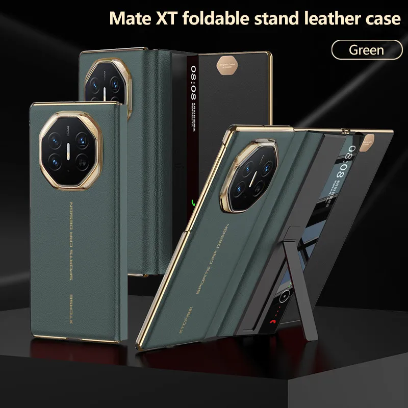 

Smart Dormancy Slap-up Leather Plating Frame Slim Phone Case For Huawei Mate XT Ultimate Intelligent Window View Cover