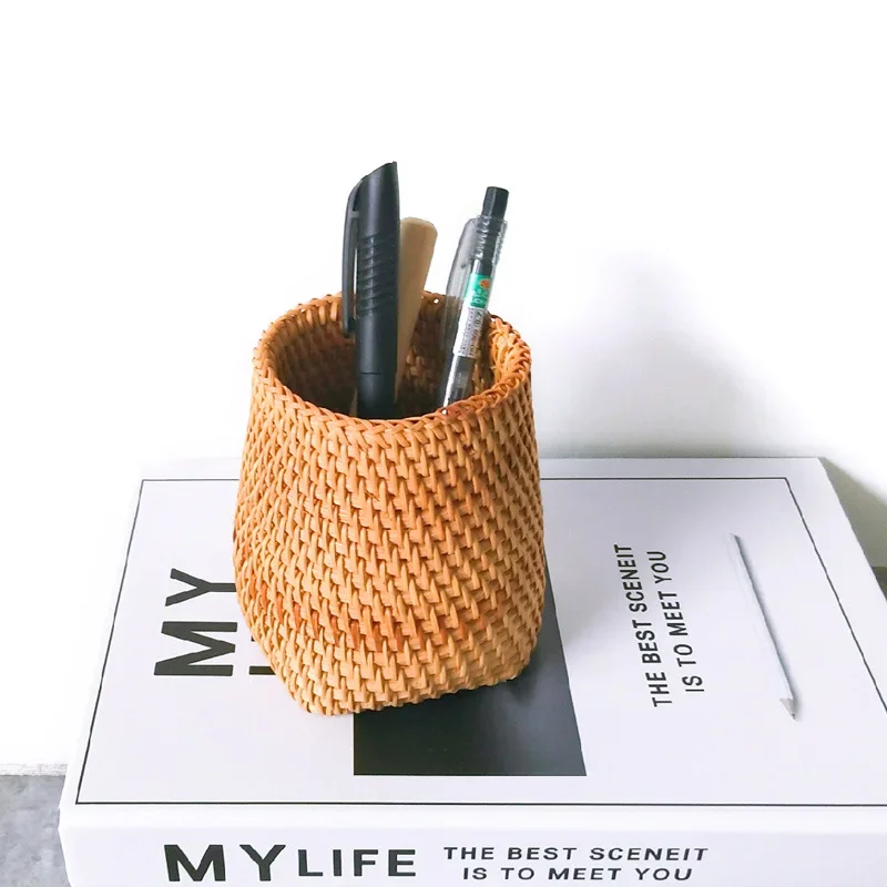 Household Storage Basket Rattan Storage Box Cosmetic Pen Holder Tea Ceremony Accessories Tableware Storage Decoration