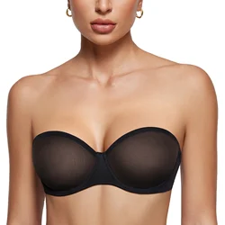 Women's Sheer Strapless Bras Mesh Sexy Unlined Plus Size See Through Bra Underwire Demi Ultra Fine Mesh Non Padded