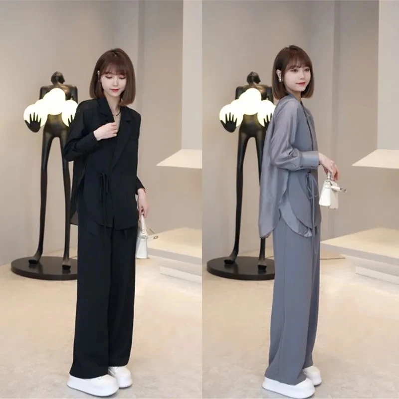 2023 New Summer Fashion Suit Style Jacket Tops + Long Pants Women's Two-Piece Casual Elegant Middle-aged Slim Female Sets E798