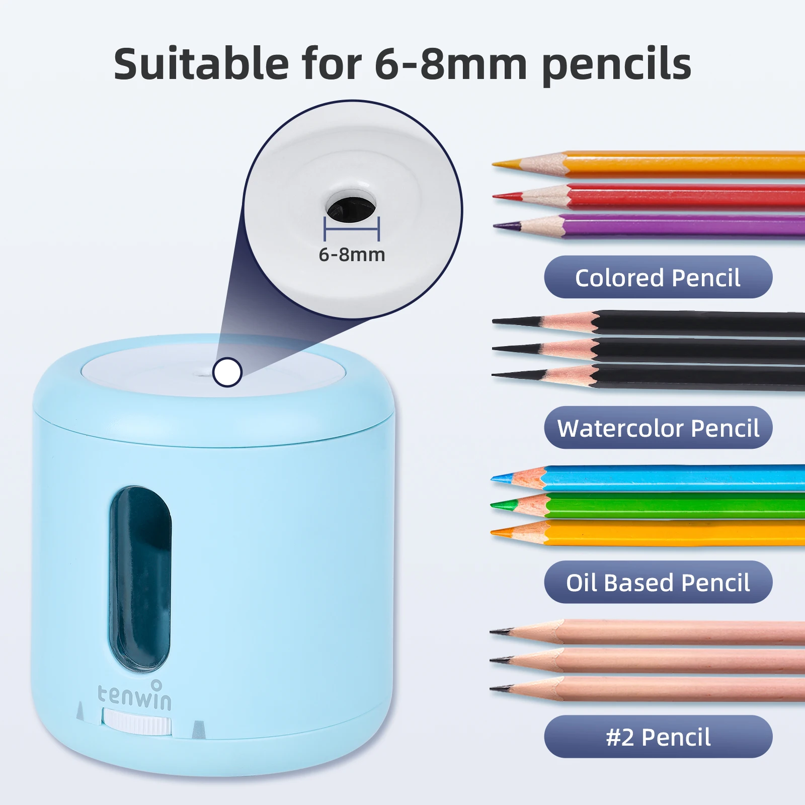 Tenwin Kawaii Elektrische Puntenslijper Leuke Briefpapier 6-8mm Kleur Pen Automatische Verscherpen School Office Supply Gratis schip