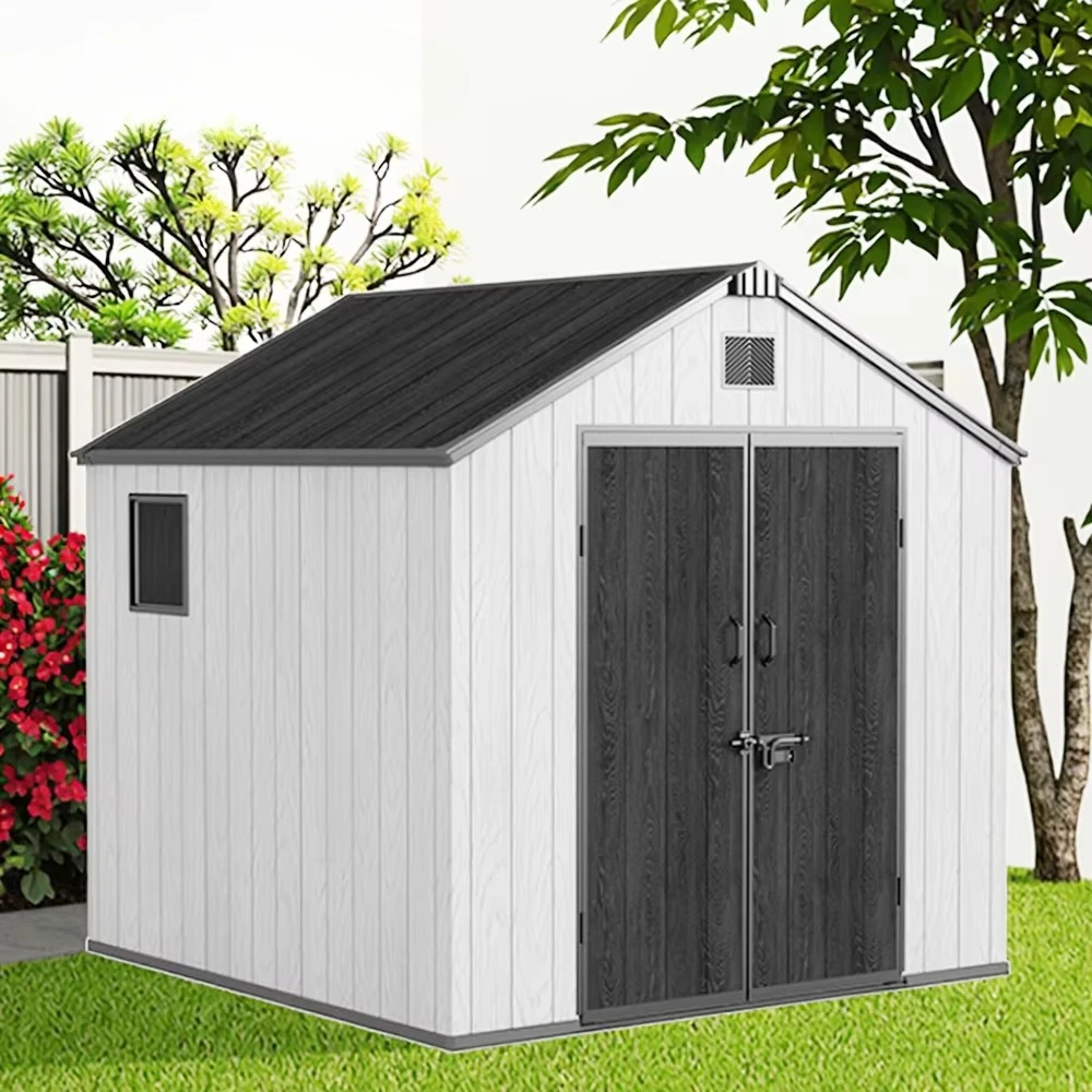 Custom Plastic 8x10ft Garden Shed Wood Grain Finish 10-Year Warranty 1700L-8000L Capacity for Aesthetic Villa Storage