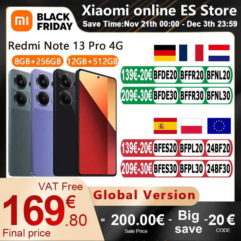 Global Version Xiaomi Redmi Note 13 Pro 4G 200MP Camera 6.67'' 120Hz Display 256/512GB NFC MediaTek Helio G99 67W Charging