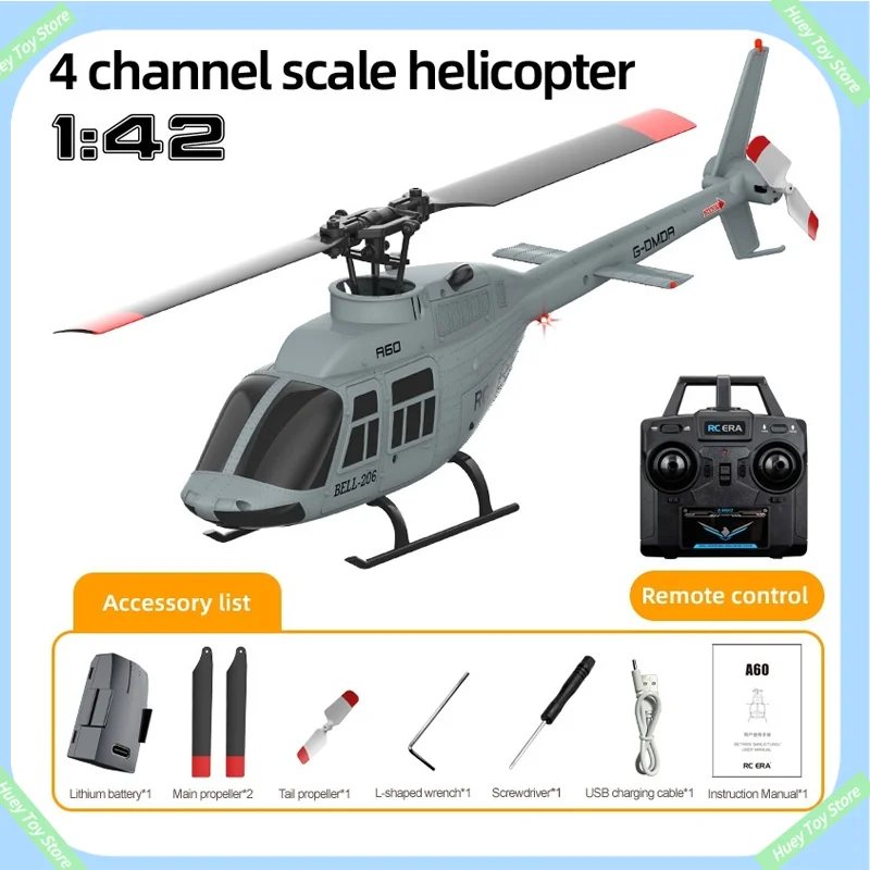 

2025 A60 1/42 Четырехканальный однолезвийный Aileron Free Реальная версия Bell206 Вертолет с фиксированным высоким потоком света Радиоуправляемая игрушка в подарок