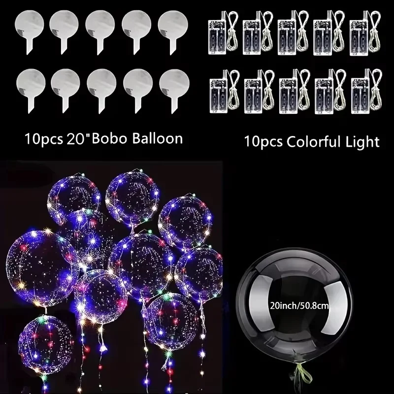 20pcs Set Bobo Balloons with LED Lights,20-Inch Transparent Bobo Balloons,for Parties,Weddings,Christmas,and Outdoor Decorations - view 6