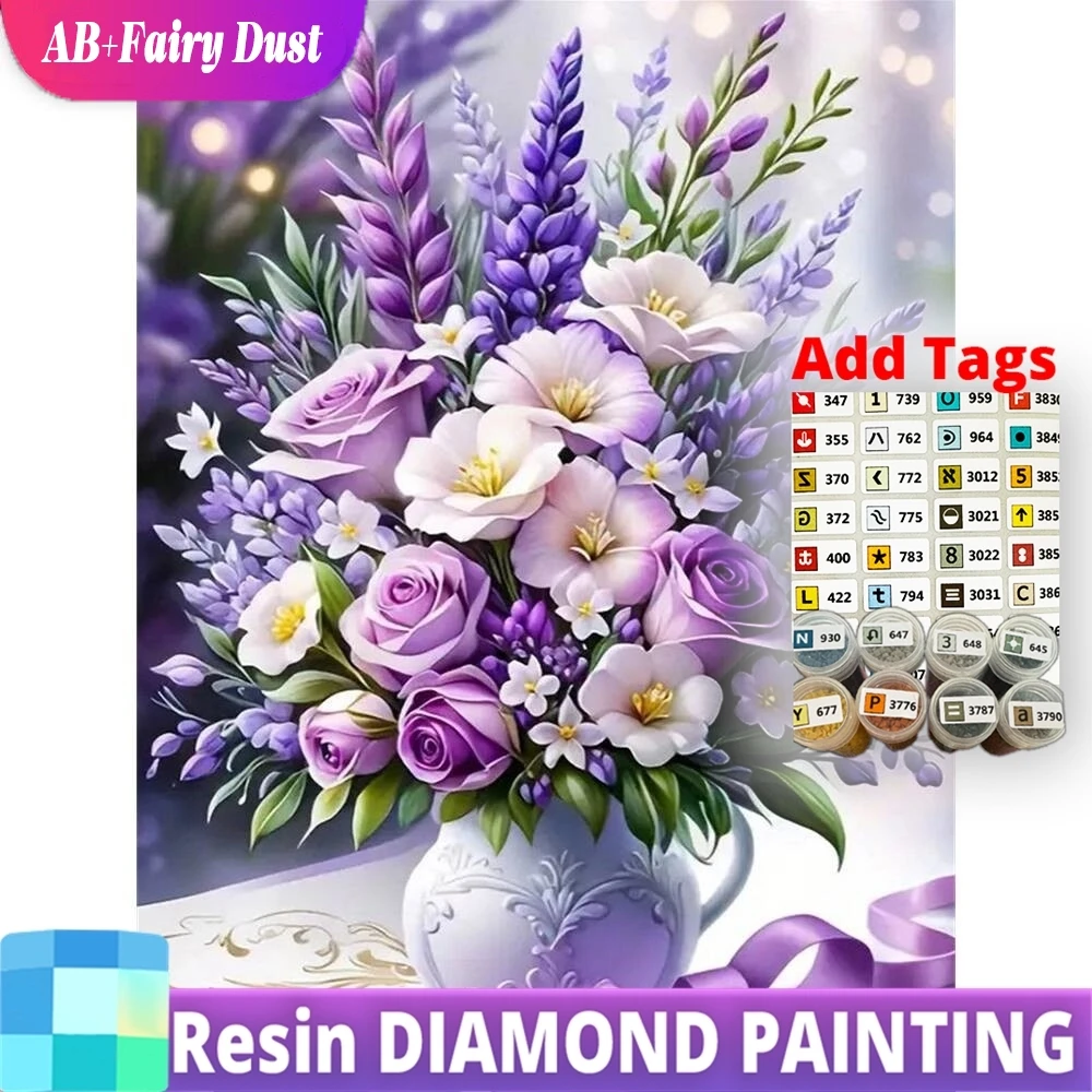

Resin AB Fairy Dust Full Square Diamond Painting Flower Rose Picture Of Rhinestones DIY Mosaic Vase New Arrival Embroidery Wall