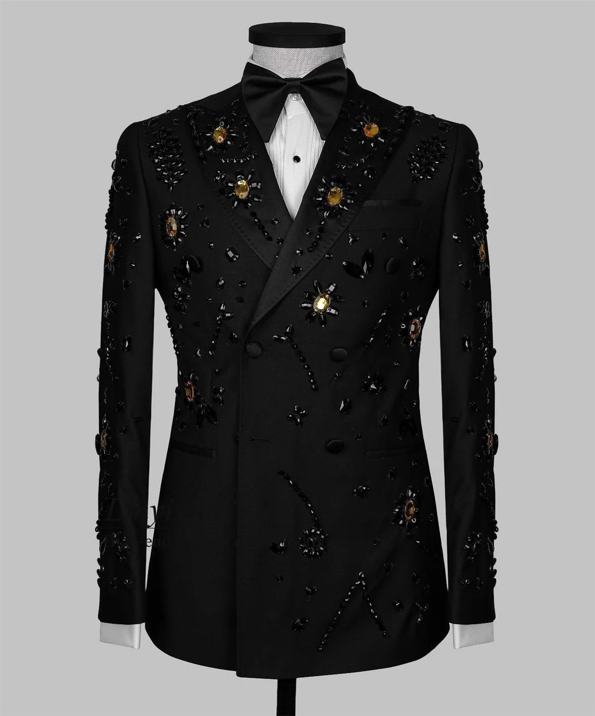 

Sparkly Jewelry Crystals Men Suits 2 Pieces Sets Slim Fit Wedding Groom Tuxedos Double Breasted Blazers Customized Ropa Hombre