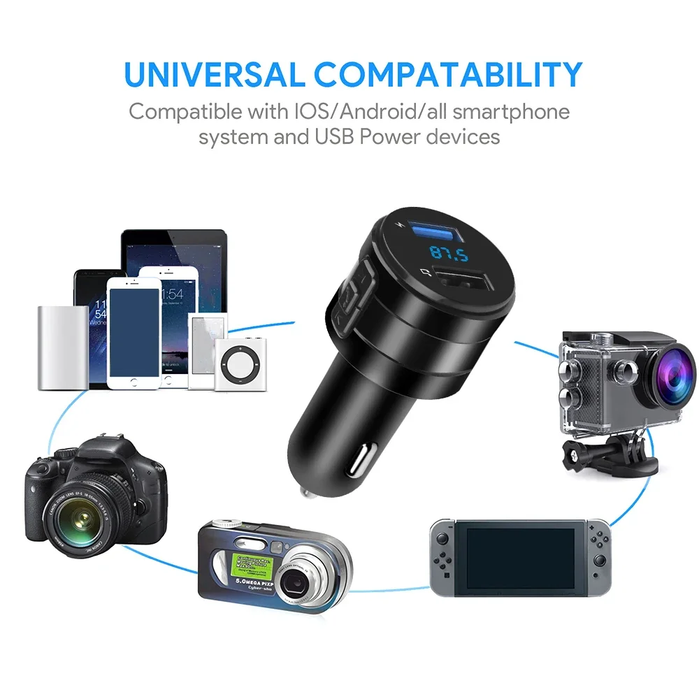 Trasmettitore FM Bluetooth Per Auto – Vivavoce, Lettore MP3, 3 Porte USB (3.1A, 1A E Type-C) Con Ricarica Rapida