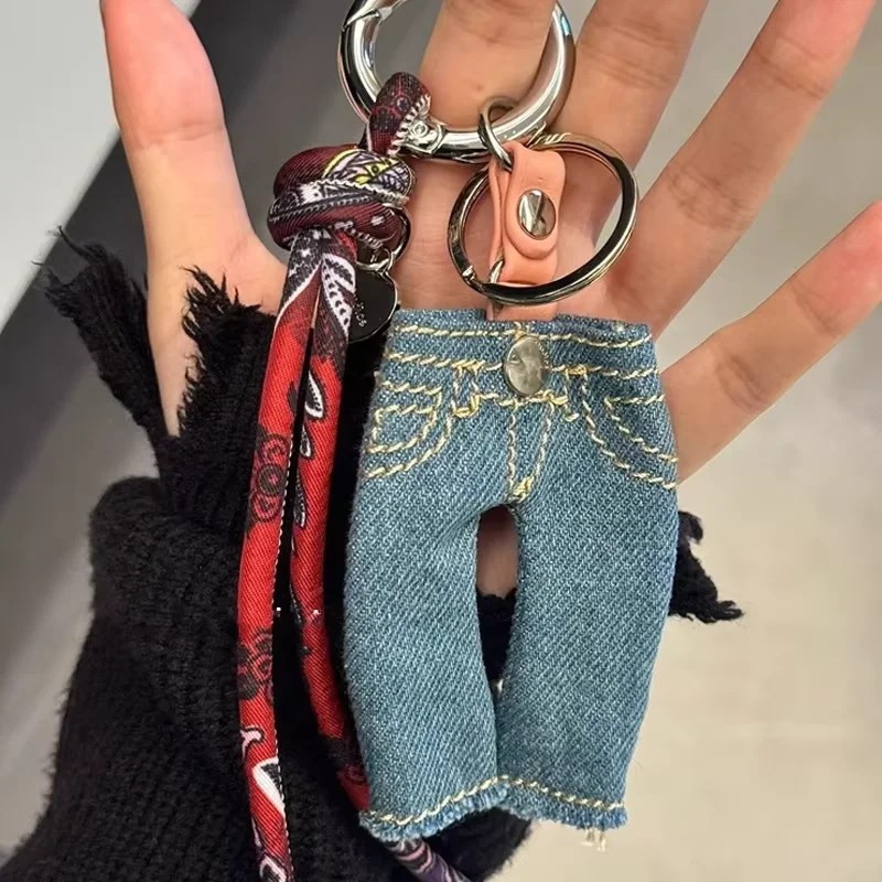 

Mini Jeans Hanging Keychain Graffiti Nylon Rope Waistband Accessories Ornament Key Ring Personality Bag Pendant Decoration